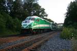 Nahverkehrszug der GO-Transport mit MP40PH-3C 600 nach Hamilton am 10.8.2009 an der Snake.