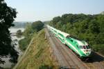 GO Personenzug mit MP40-3C 626 von Hamilton nach Oshawa am 15.8.2009 an der Bayview Junction bei Hamilton.
