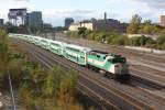 F59PH 551 kommt mit einem Lakeshore west Zug in Toronto an. 10.10.2009