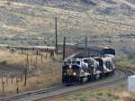 Rocky Mountaineer 8013 und 8016 ziehen am 02.09.2013 bei Savona den Touristenzug von Jasper nach Vancouver.