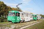 Kroatien / Straßenbahn Zagreb / Tramvaj Zagreb / Zagrebački Električni Tramvaj (ZET): Tatra T4YU - Wagen 489, aufgenommen im Oktober 2017 an der Haltestelle  Sopot  im Stadtgebiet von Zagreb.