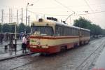Im Juni 1990 setzte die Straßenbahn Riga immer noch Triebwagen des Typs RVZ-6 auf der Linie 10 ein, hier Tw 4-364 am Hauptbahnhof