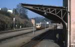 CFL Tw 201 wartet im Bahnhof Troisvierges auf die Rckfahrt als 1720 nach Luxembourg, 31.03.1990.