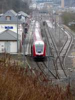 Steuerwagen 006 mit Zug RB 3235 ist soeben im Bahnhof Wiltz in Richtung Kautenbach abgefahren.