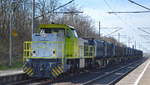 Regiobahn Bitterfeld Berlin GmbH mit der Captrain  1116  (NVR-Nummer: 92 82 000 1506-5 D-RBB) und einem Müll-Containerzug der Recycling Firma ALBA am 25.03.20 Durchfahrt Bf.