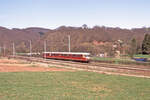 Westwaggon Triebzug der CFL (Einheit 208 und 218) unterwegs als Zug 1760 von Troisvièrges nach Ettelbruck bei Erpeldange am 10.04.1993, 15.42u.