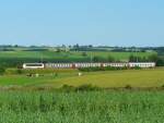 Eine wunderschne Fotostelle befindet sich zwischen Hautbellain und der belgischen Grenze, das einzige Problem, das man hier hat: Nur alle 2 Stunden kommt ein Zug und es immer die gleiche Zugkomposition: CFL Lok der BR 3000 mit SNCB Wagen. 30.06.08 (Jeanny)