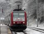 Eine Seltenheit: Lok voraus Richtung Norden! Hier Lok 4017 im Bahnhof von Kautenbach auf der Strecke nach Wiltz.