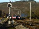 Zugbegegnung in der Nhe von Erpeldange/Ettelbrck. Der Zug links im Bild kommt aus Wiltz, der rechts fhrt Richtung Wiltz am 13.01.08.