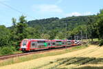 EMU's 2217+2205 in old and new livery from CFL as passenger train Troisvierges - Rodange, near Cruchten, 4/7/2025