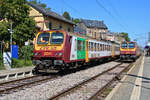 CFL 2011 und 2014 treffen sich im Bahnhof Dudelange-Usines zur Fahrt nach Volmerange-les-Mines und nach Bettembourg. (07.09.2023)