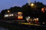 *Modell*  Am 11.6.1987 war der 5090 005 als Sonderzug FW80 von Wildbach nach Frauental-Bad Gams unterwegs und kreuzt im Bahnhof La�nitz den abendlichen FW35 mit der U43.