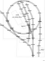 Gleisplan fr das Segment  Sgewerk   Rechte Gleis Nebenbahn mit Gleiswendel in den Schattenbahnhof  Linkes Gleis mit Sgewerk-Gleisen und weiteren Anschlussgleisen nach Links fr eine sptere