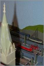 Neue Aussichten: ein Blick vom Kirchturm auf meinen märklin mini club Z Spur Kopfbahnhof.