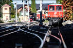 Ein gespannter Blick der Triebfahrzeugf�hrerin auf die Weiche , Bald wird es losgehen .