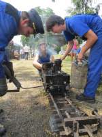 Echtdampf 310 017 Maruska beim Eisenbahn-Picknick auf dem Bahnhof in Deutsch Rasselwitz (Raclawice Slaskie) in Oberschlesien in Polen am 29.