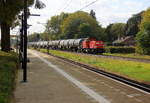 6411  Olivier  von DB-Schenker fährt mit einem Kesselzug aus Geleen-Lutterade(NL) nach Sittard(NL) und fährt in Richtung Sittard(NL). 
Aufgenommen in Geleen-Lutterade(NL). 
Bei Sonne und Wolken am Nachmittag vom 3.10.2018.