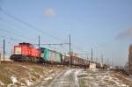 DB Schenker 6510 und NMBS hle 2816 (kalt) mit gemischtem Güterzug, Antwerpen-Luchtbal 14/03/2013     