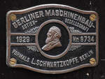 Im Bild das Fabrikschild an der 1929 gebauten Diesellokomotive 103 einer  Ziegenb�rte (Goatees)  genannten Baureihe von Rangierloks.