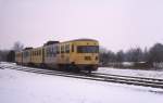 Am 16.2.1991 lag in den Niederlanden Schnee und der Dieseltriebzug BK 180  machte mit seinem Zielort Winterswijk dieser Wetterlage alle Ehre.