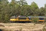 Ein zug aus deutsche Personenwagen im NS anstreich donnert gezogen vom 1734 durch die Heide bei Assel