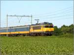 Die 1744 der NS mit einen Schnellzug am Haken ist unterwegs auf der Relation
Roermond - Maastricht. Location: Echt/Niederlande, Mai 2012.