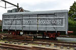 Im Bild ein gedeckter G�terwagen, welcher Anfang September 2026 auf dem Au�engel�nde des Eisenbahnmuseums in Utrecht ausgestellt war.