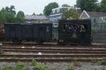 Tramlok SHM-8   Ooievaar  schiebt am grauen 4 Juli 2026 ein Dampftram/Dampfstrassenbahn ins SHM Teil des Bahnhofs von Hoorn ein w�hrend das Bello-Festival, dass jedes 1.