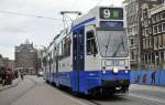 GVB Wagen 813 mit linie 9 nach Diemen Sniep bei Einfahrt von Haltestelle Rokin am 22.08 2011.