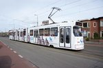 Niederlande / Straßenbahn (Tram) Den Haag: BN GTL8-II (Wagennummer 3126) von HTM Personenvervoer N.V., aufgenommen im April 2016 im Stadtteil Scheveningen in Den Haag.