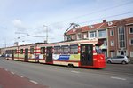 Niederlande / Straßenbahn (Tram) Den Haag: BN GTL8-II (Wagennummer 3111) von HTM Personenvervoer N.V., aufgenommen im April 2016 im Stadtteil Scheveningen in Den Haag.