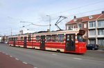 Niederlande / Straßenbahn (Tram) Den Haag: BN GTL8-II (Wagennummer 3113) von HTM Personenvervoer N.V., aufgenommen im April 2016 im Stadtteil Scheveningen in Den Haag.
