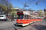 Niederlande / Straßenbahn (Tram) Den Haag: BN GTL8-I (Wagennummer 3038) von HTM Personenvervoer N.V., aufgenommen im April 2016 in der Innenstadt von Den Haag.