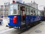 Historischer Straßenbahnwagen-776 bei einem kurzen Zwischenstopp am Dam in Amsterdam; 240609