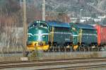 DI3 629 operated by Ofotbanen in double traction with another DI3 hauling empty wagons for paper from the paperfactory at Hnefoss.