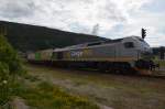 Güterzug mit Diesel-Lok  92 76 0312 001 9N- CN Fährt Richtung Bodo. Am 27.06.2014 in Mo i Rana beobachtet.