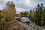 Keine Schweizer Lok aber eine in der Schweiz entwickelte Baureihe: Vy (NSB) El 18 2242 bei der Einfahrt in Gol, unterwegs nach Oslo.
