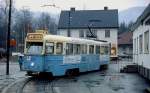 MBO 50 231 der Osloer Straßenbahn in der Endhaltestelle Kjelsas der Linie 11 im April 1988