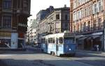 Auf dem Weg nach Kjelsas ist der MBO 55 234 als Linie 11 im April 1988 in der Innenstadt von Oslo unterwegs