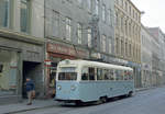 Oslo Oslo Sporveier: Triebwagen 170 des Typs E ( Gullfisk  (: Goldfisch)) in der Dronningens gate. Aufnahmedatum: 8. Mai 1971. - Es gab zwei Varianten der  Goldfische , Typ B und Typ E. Die Triebwagen wurden 1937 - 1939 von Strømmens Værksted und Skabo Jernbanevognfabrik hergestellt. Sie wurden 1985 aus dem Verkehr gezogen. - Scan eines Farbnegativs. Film: Kodak Kodacolor X. Kamera: MInolta SRT-101.