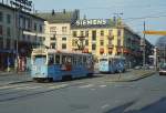 Tw 249 als Linie 2 nach Disen und Tw 248 als Linie 11 nach Kjelsas im Mai 1988 in der Osloer Innenstadt