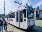 Straßenbahn Trondheim Zug 94 auf der Linie 9 nach Lian in der Starthaltestelle St. Olavs gate, 18.06.2023.