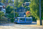 Kjelsåsbanen Straßenbahn Strømmen /Duewag SL79 #113 der Linie 112 am 30.08.2021, Grefsenveien, Oslo.