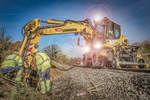 Gleisbagger im Einsatz. 
Baustelle in Lieboch an diesem Wochenende 30.03.2019