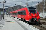 Zurzeit werden in sterreich Probefahrten mit Talent II Triebwagen der DB-Reihe 2442 durchgefhrt. Das Bild zeigt die Durchfahrt des 2442 711 im Bahnhof Bruck/Mur am 09.04.2013.