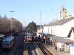 Der Sonderzug D19017 (VT628 432-7) hat mit 6Minuten Versptung den Bahnhof Ried im Innkreis erreicht, und wird in Krze auf  Stadt Ried im Innkreis  getauft; 081204