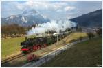 Die ÖGEG Dampflok 638.1301 auf der Fahrt  Mit Volldampf durch das Gesäuse  von Admont nach Ampflwang, hier zu sehen bei der Klassischen Fotostelle nahe Admont. 
19.03.2016