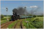 354.195 vom Eisenbahnmuseum Lun + GEG 77.28 am 21.6.2013 bei der Einfahrt in Krup (CZ) anlsslich des k&k Dampfloktreffens im Eisenbahnmuseum Lun u Rakovnka (CZ).