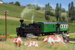 *Modell*  Mit einem kurzen Personenzug, typisch f�r einen Sonntag, f�hrt im Mai 1978 die U43 der Steierm�rkischen Landesbahn auf der Strecke der Wildbacher Lokalbahn von Frauental-Bad Gams nach