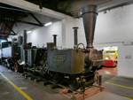 Dampflok GMUNDEN der ehemaligen Schmalspur-Strecke Linz-Lambach-Gmunden, gebaut 1854, im Rundlokschuppen des Südbahnmuseums am Bahnhof Mürzzuschlag, 07.07.2019